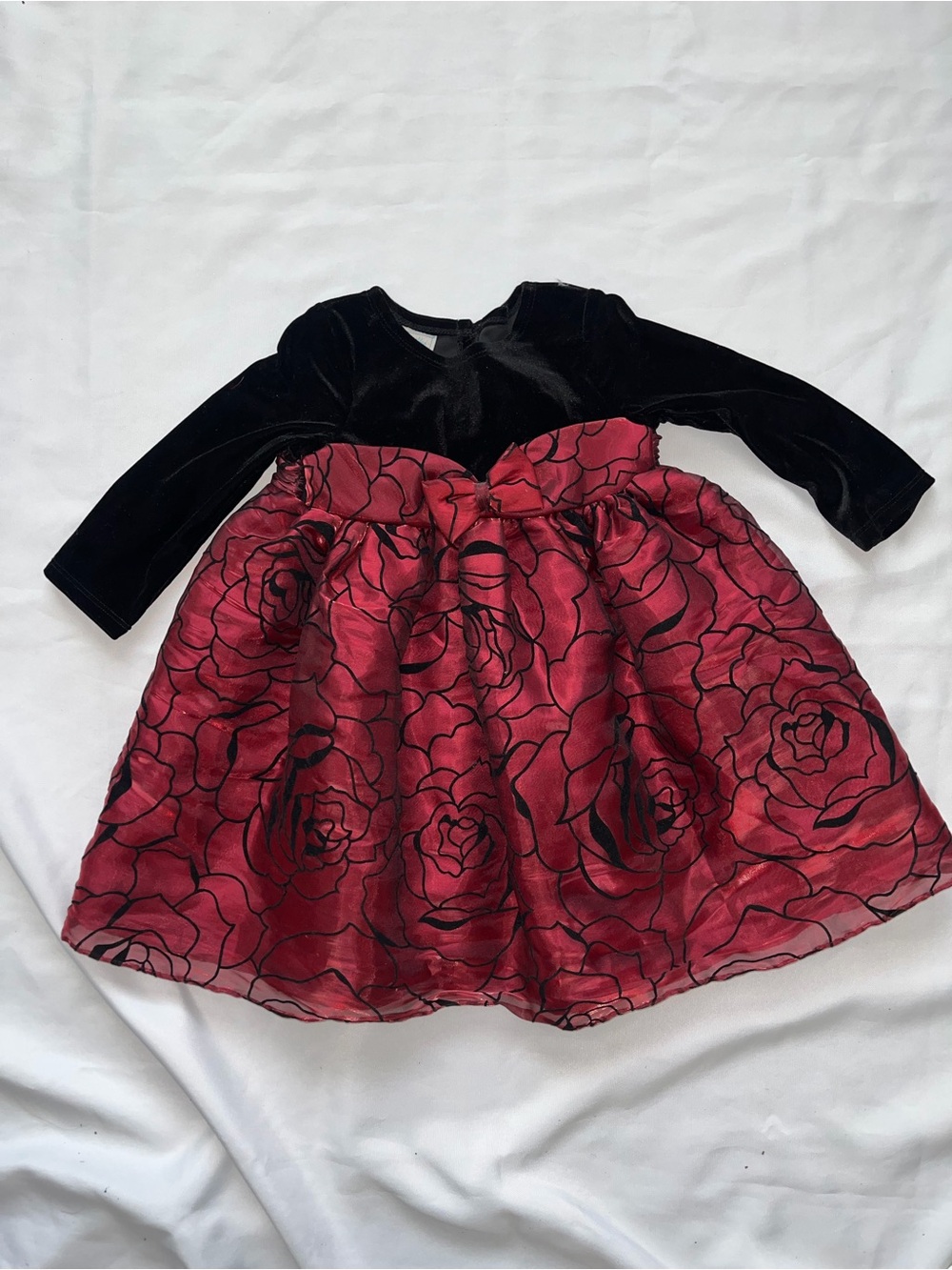 Girls Black Velvet Top Red Rose Organza Skirt Holiday Dress